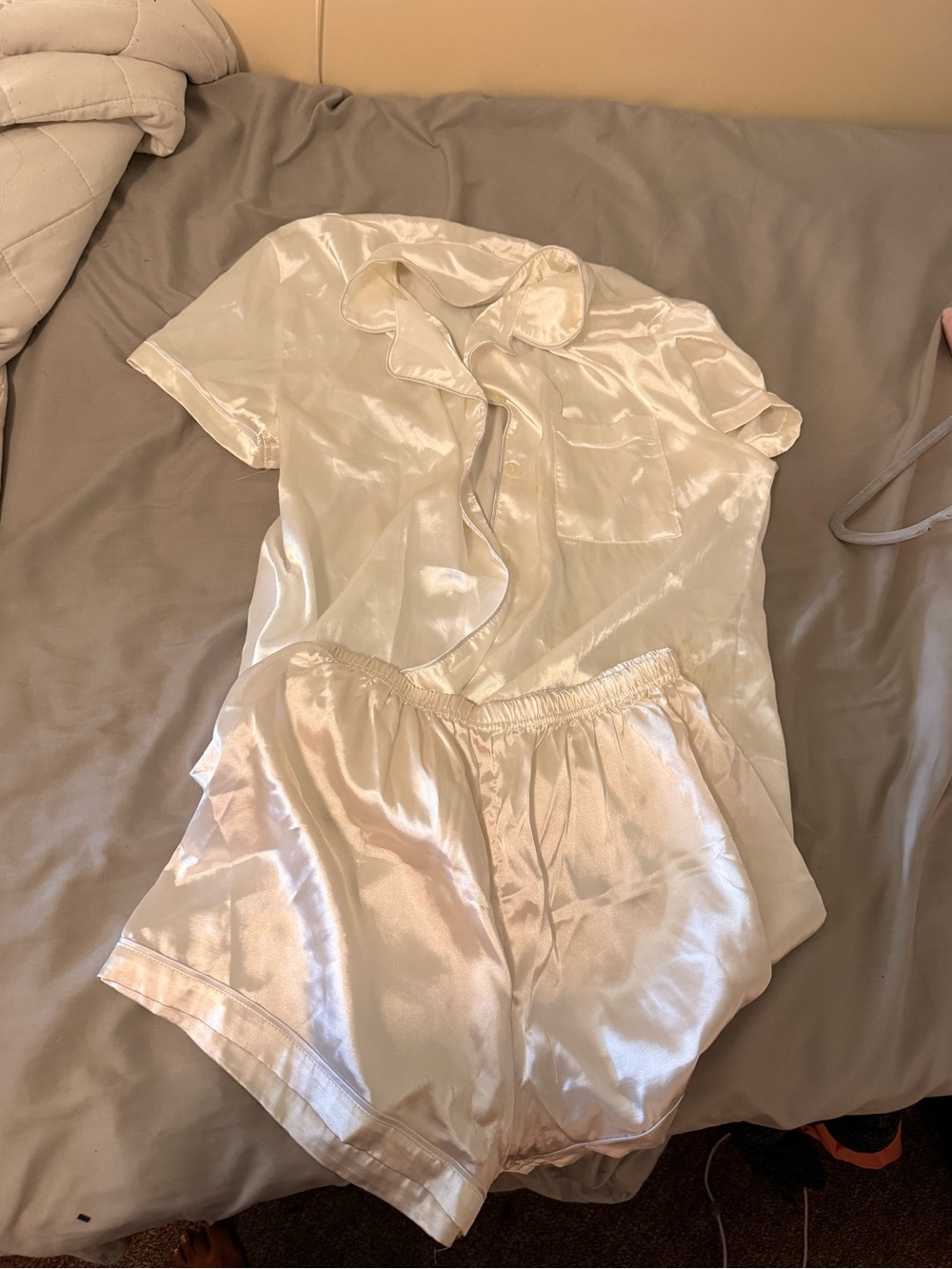 White Satin Pajama Set